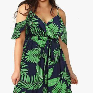 Women's Plus Size Cold Shoulder Floral Maxi Dress